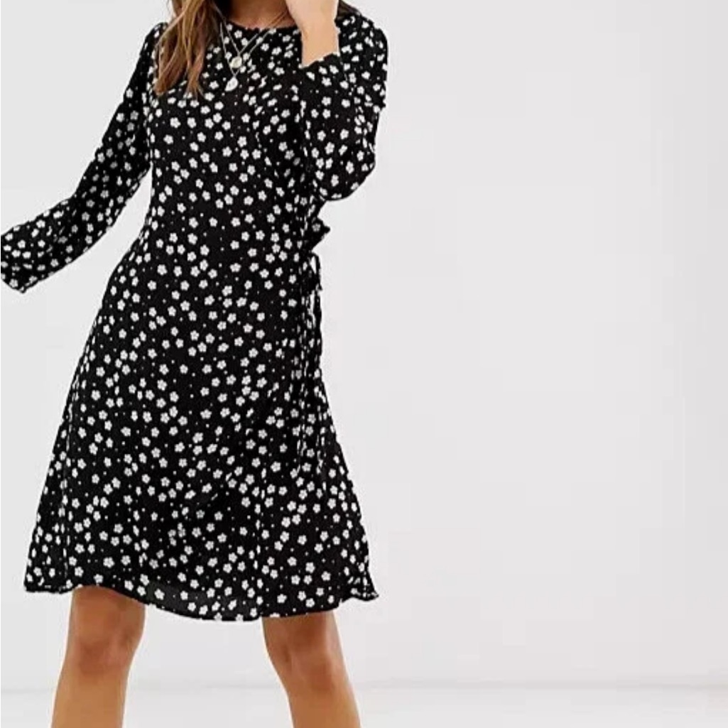 Mango Mng Black Floral Wrap Short Dress Size 6